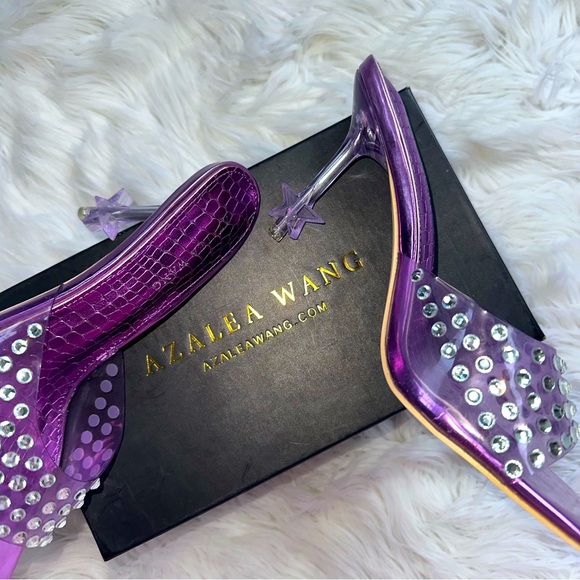 HP🌙[ Azalea Wang ] Rhinestone Star Heel Minnie Purple Peep Toe Heels - Picture 3 of 14